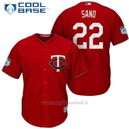 Maglia Baseball Uomo Minnesota Twins Miguel Sano Scarlet 2017 Allenamento Primaverile Cool Base Giocatore
